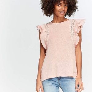 🏷 NWT Jessica Simpson Pink Lace&Ruffles T-Shirt S